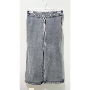 Y2K Women’s Wide Leg Gray Pants Mid-Rise Suede Belt Hippie Boho 10 Vintage